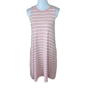 Time and Tru Pink and White Stripe Jersey Knit Dress Size Medium